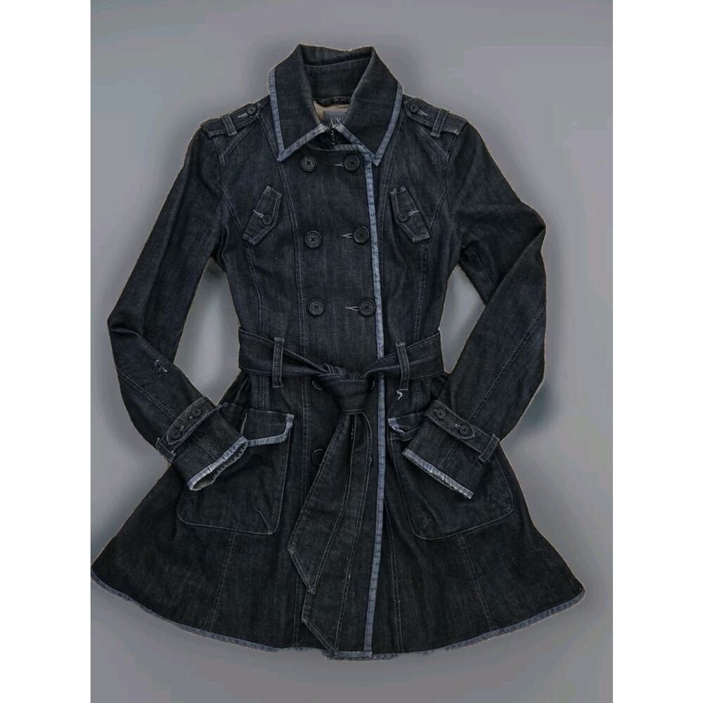 A|X Armani Exchange Women's Blue Denim Trench Coat‎ Jacket XS Long Sleeve